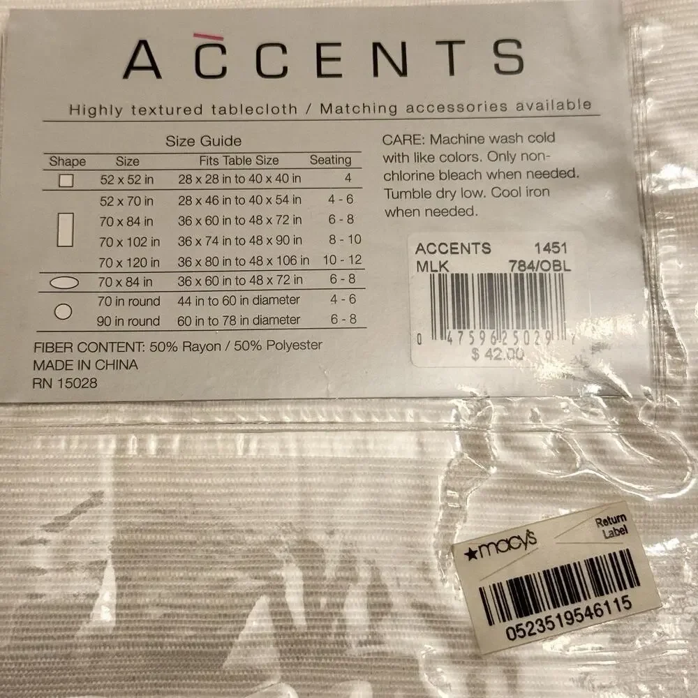 Accents Milk White 70 x 84 in. OBLONG Highly‎ Textured Tablecloth